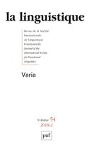 La linguistique No. 54-2 : Varia