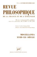 Revue philosophique de la France et de l'étranger 4/2020 - Miscellanea XVIIIe-Xxe siècles