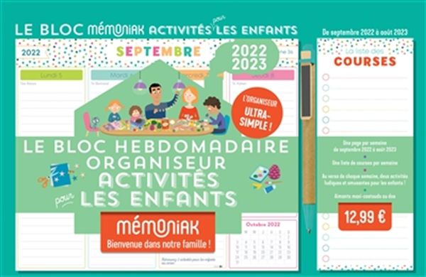 Le bloc hebdomadaire organiseur Mémoniak activités pour les enfants 2022-2023