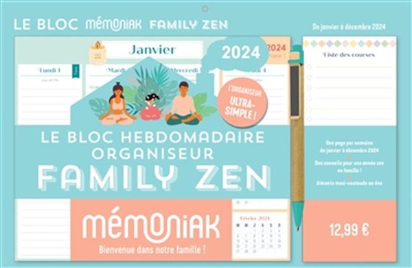 Le bloc hebdomadaire Mémoniak organiseur Family Zen 2024