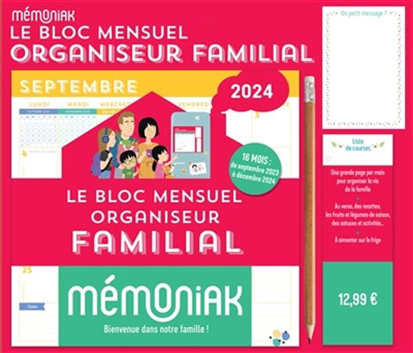 Le bloc mensuel organiseur familial Mémoniak 2024