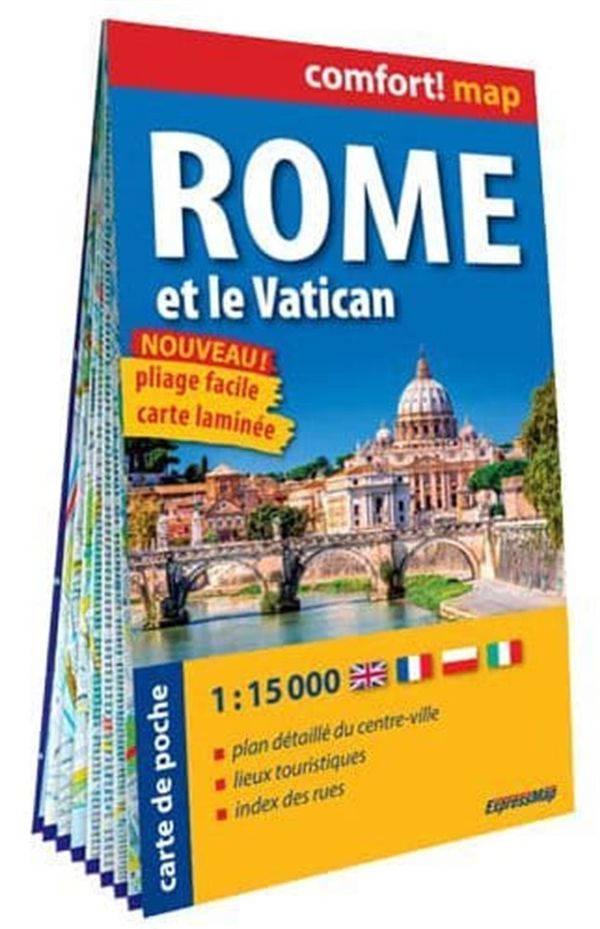 Rome and the Vatican 1:15 000 - Carte grand format laminée, plan de ville - Anglais